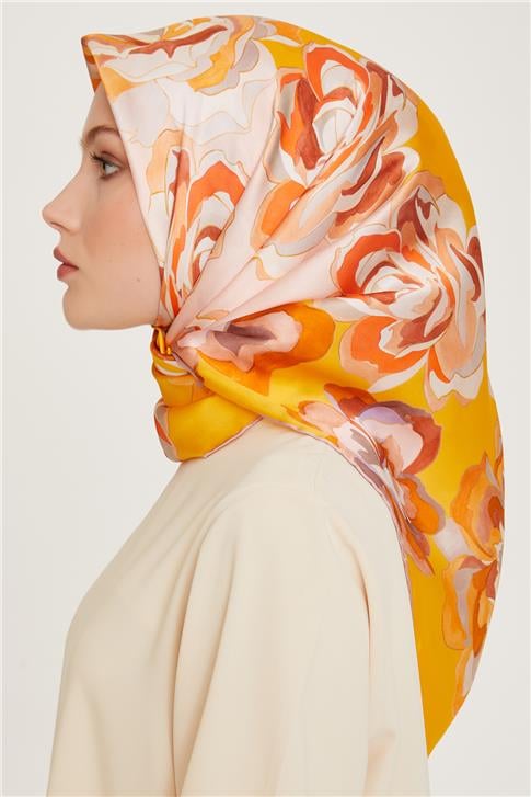 Armine Çiçek Desenli Sura Saf İpek Eşarp 9234D 01 24