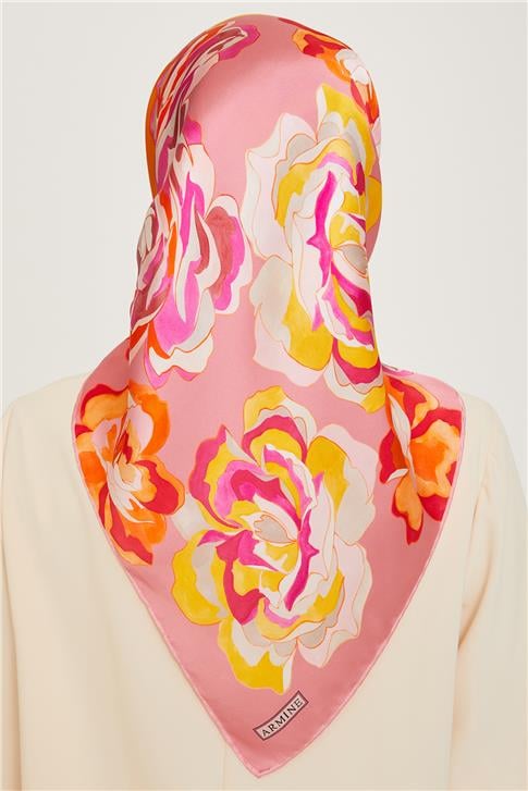 Armine Çiçek Desenli Sura Saf İpek Eşarp 9234D 01 53