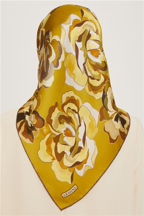 Armine Çiçek Desenli Twill Saf İpek Eşarp 9234D 31