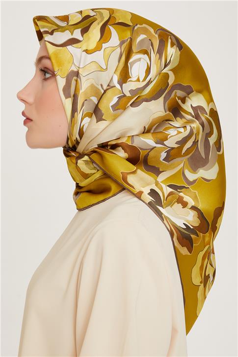 Armine Çiçek Desenli Twill Saf İpek Eşarp 9234D 31