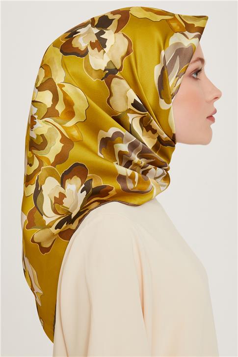 Armine Çiçek Desenli Twill Saf İpek Eşarp 9234D 31