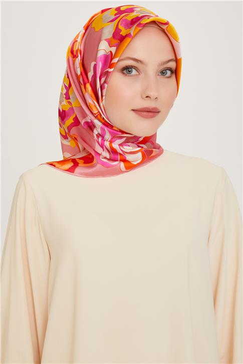 Armine Çiçek Desenli Twill Saf İpek Eşarp 9234D 53 