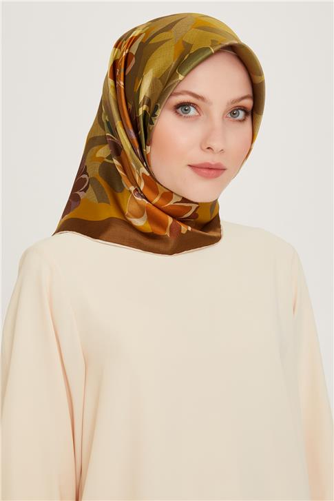 Armine Çiçek Desenli Twill Saf İpek Eşarp 9238D 34
