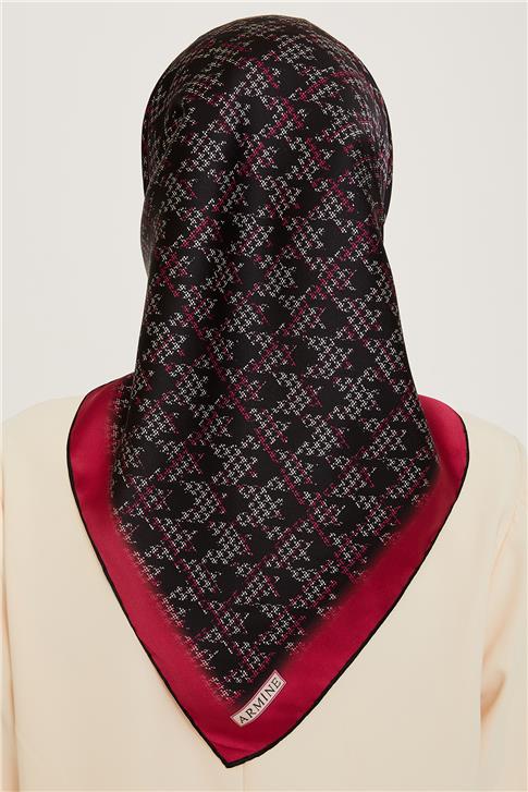 Armine Klasik Desenli Twill Saf İpek Eşarp 9239D 04