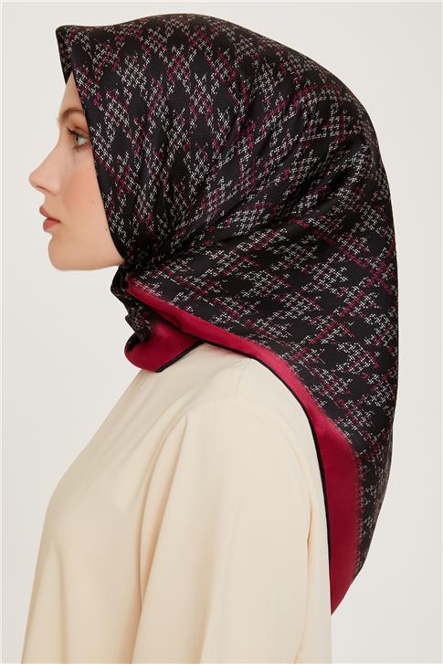Armine Klasik Desenli Twill Saf İpek Eşarp 9239D 04