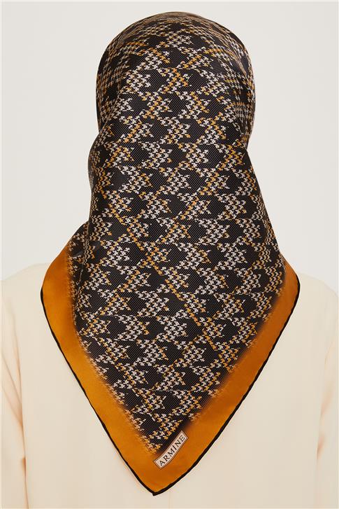 Armine Klasik Desenli Twill Saf İpek Eşarp 9239D 31
