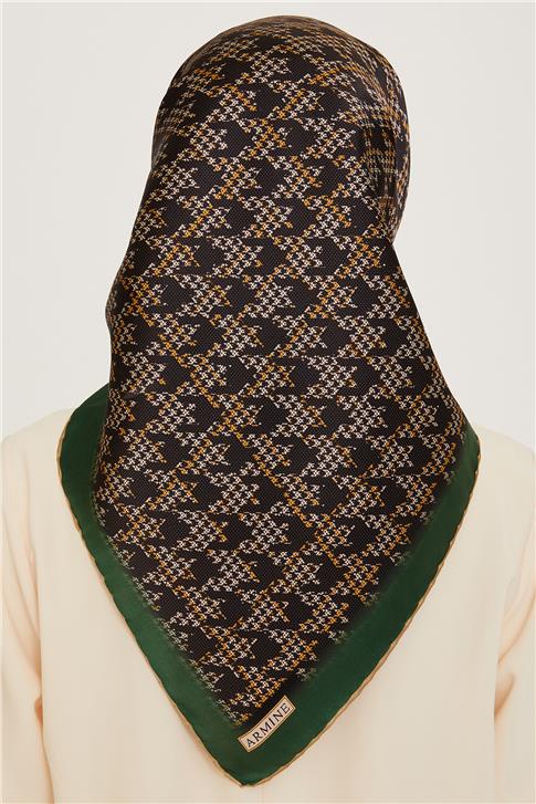 Armine Klasik Desenli Twill Saf İpek Eşarp 9239D 33 