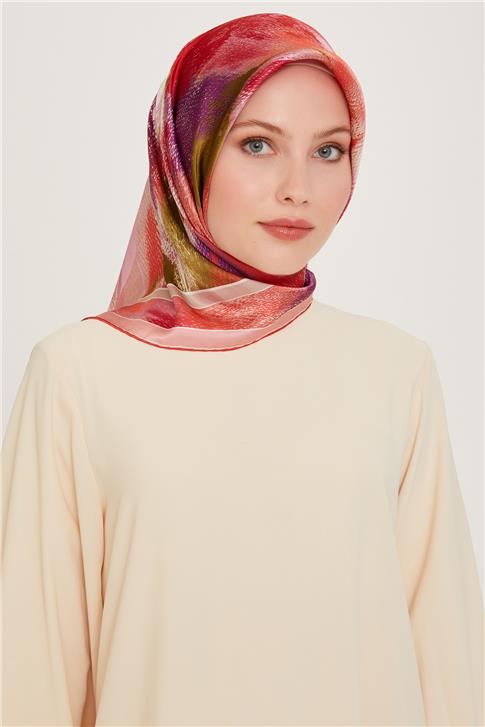 Armine Soyut Desenli Twill Saf İpek Eşarp 9240D 01