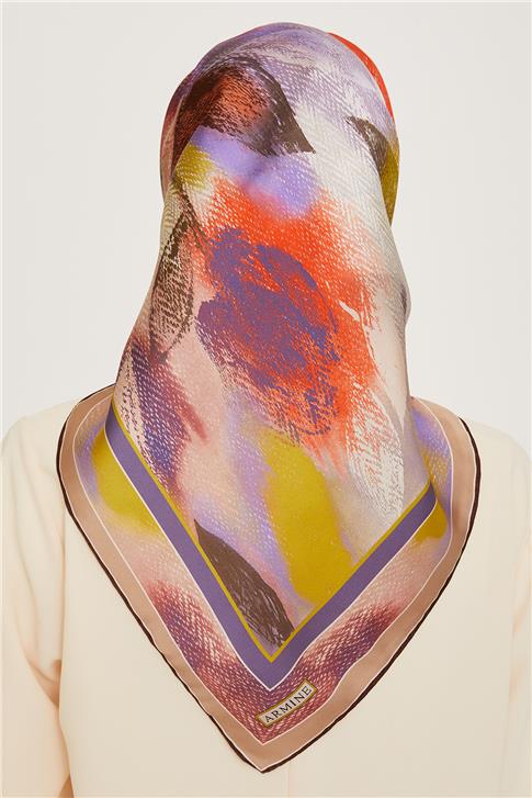 Armine Soyut Desenli Twill Saf İpek Eşarp 9240D 80