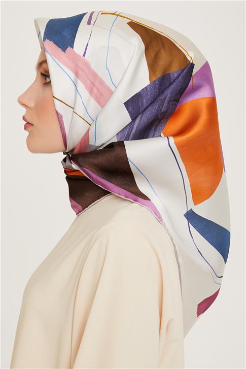 Armine Geometrik Desenli Sura Saf İpek Eşarp 9241D 82 33