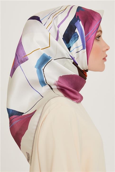 Armine Geometrik Desenli Sura Saf İpek Eşarp 9241D 82 33