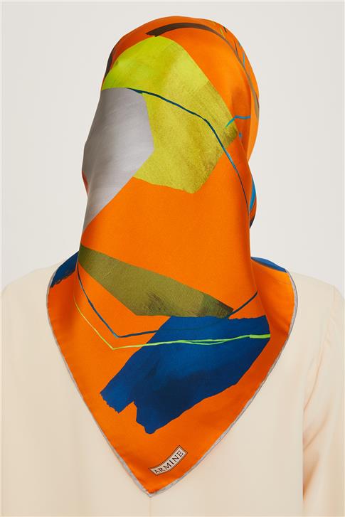 Armine Geometrik Desenli Twill Saf İpek Eşarp 9241D 81