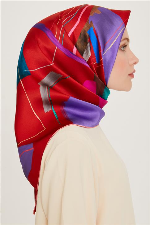 Armine Geometrik Desenli Twill Saf İpek Eşarp 9241D 82