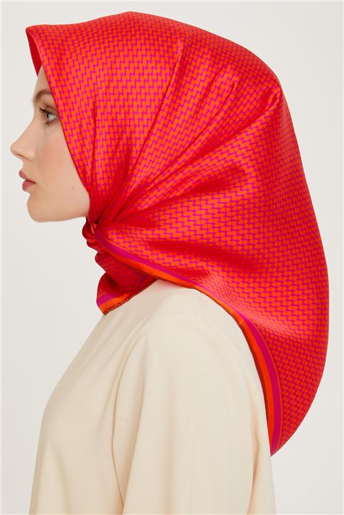 Armine Klasik Desenli Twill Saf İpek Eşarp 9243D 04 33