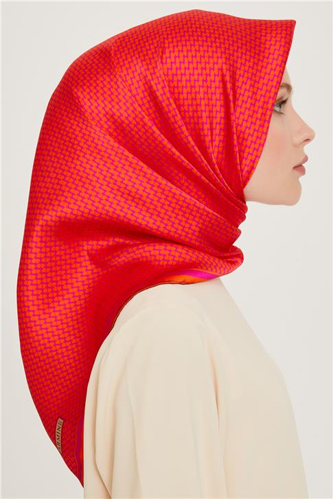 Armine Klasik Desenli Twill Saf İpek Eşarp 9243D 04 33