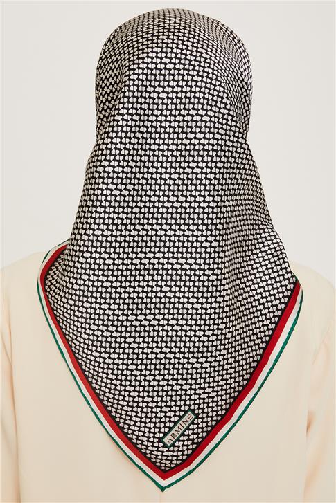 Armine Klasik Desenli Twill Saf İpek Eşarp 9243D 04 80