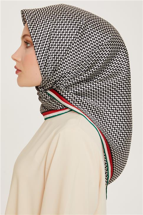 Armine Klasik Desenli Twill Saf İpek Eşarp 9243D 04 80