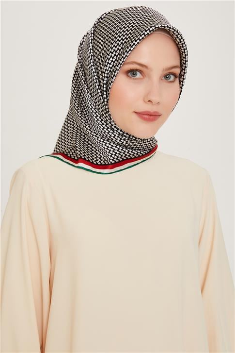 Armine Klasik Desenli Twill Saf İpek Eşarp 9243D 04 80