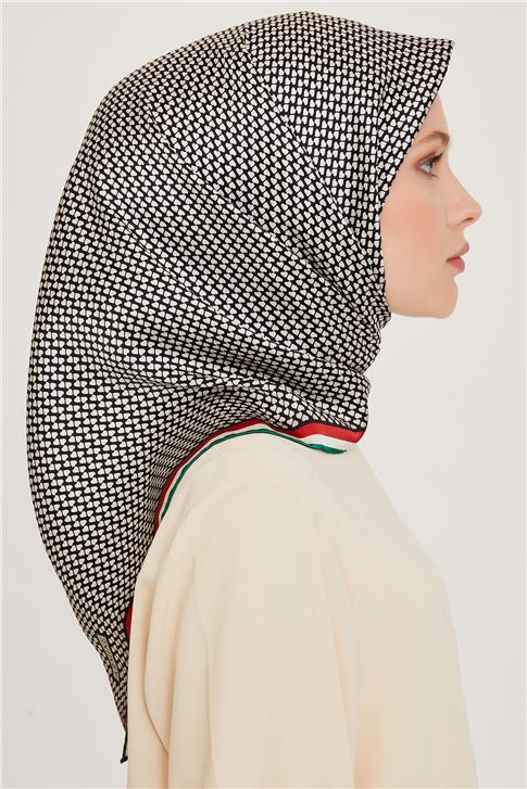 Armine Klasik Desenli Twill Saf İpek Eşarp 9243D 04 80