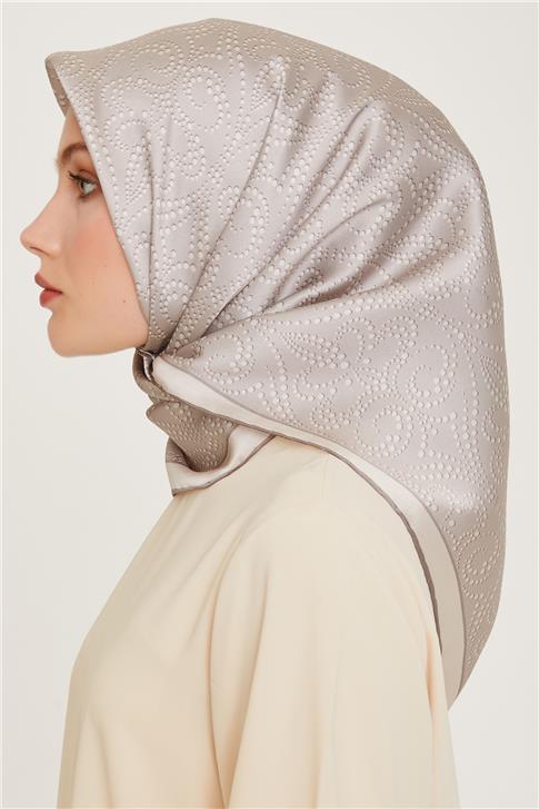 Armine Klasik Desenli Twill Saf İpek Eşarp 9246D 02