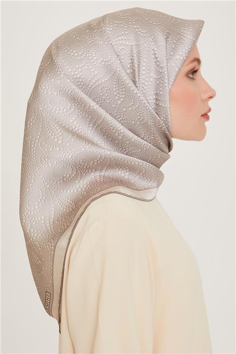 Armine Klasik Desenli Twill Saf İpek Eşarp 9246D 02