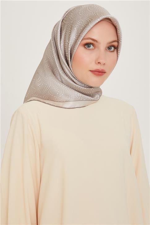 Armine Klasik Desenli Twill Saf İpek Eşarp 9246D 02