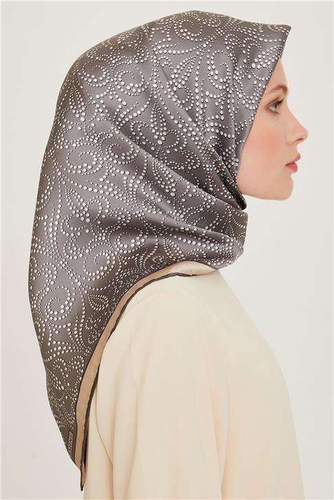 Armine Klasik Desenli Twill Saf İpek Eşarp 9246D 33