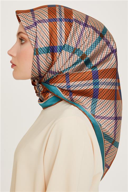 Armine Geometrik Desenli Sura Saf İpek Eşarp 9247D 04