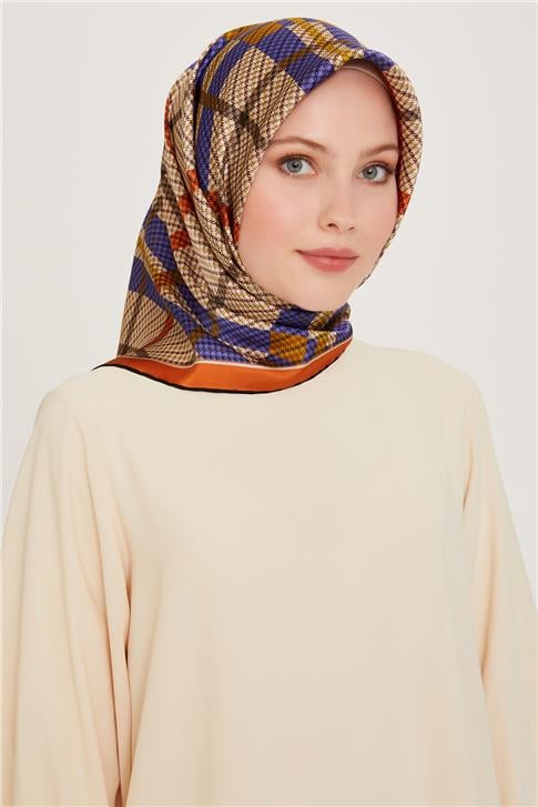 Armine Geometrik Desenli Twill Saf İpek Eşarp 9247D 02
