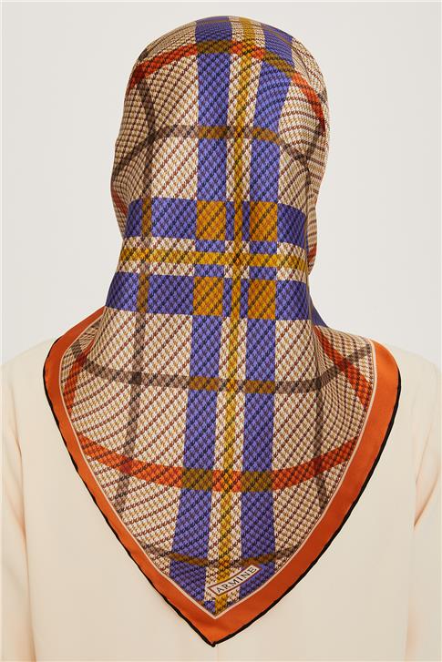 Armine Geometrik Desenli Twill Saf İpek Eşarp 9247D 02