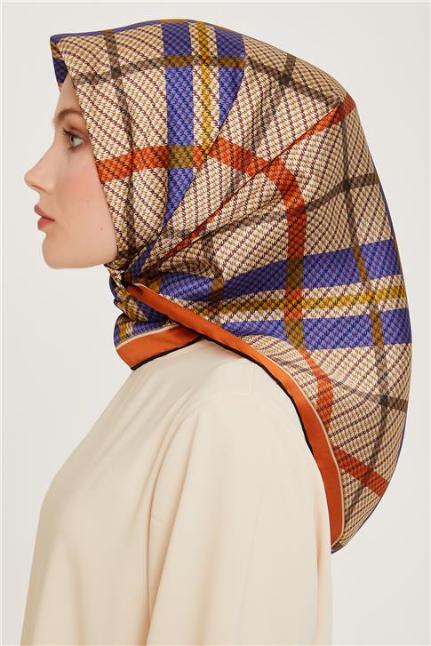 Armine Geometrik Desenli Twill Saf İpek Eşarp 9247D 02