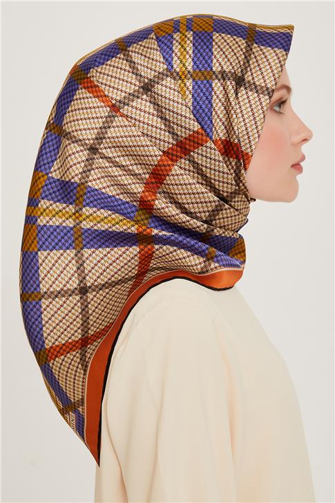 Armine Geometrik Desenli Twill Saf İpek Eşarp 9247D 02