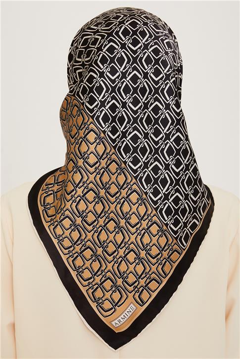 Armine Klasik Desenli Twill Saf İpek Eşarp 9248D 05 01