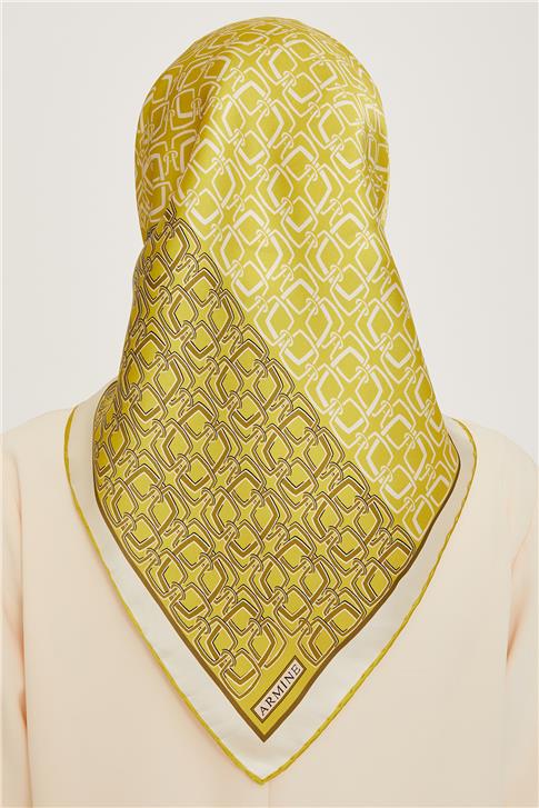 Armine Klasik Desenli Twill Saf İpek Eşarp 9248D 05 33