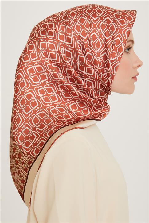 Armine Klasik Desenli Twill Saf İpek Eşarp 9248D 05 34