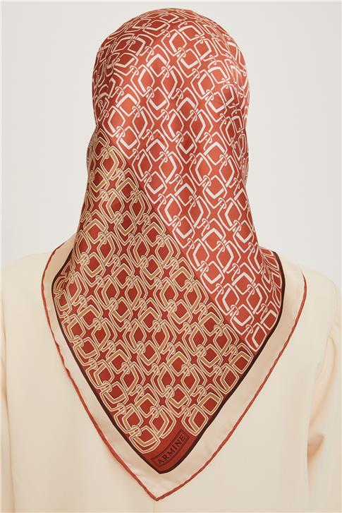 Armine Klasik Desenli Twill Saf İpek Eşarp 9248D 05 34