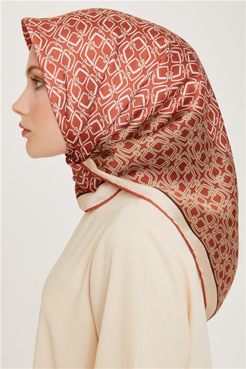 Armine Klasik Desenli Twill Saf İpek Eşarp 9248D 05 34