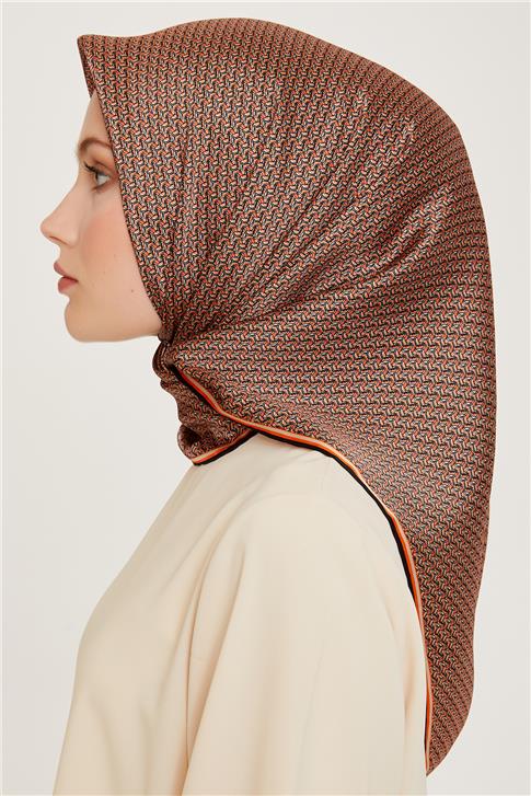 Armine Klasik Desenli Twill Saf İpek Eşarp 9250D 04
