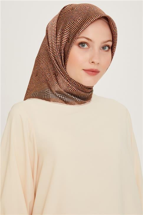 Armine Klasik Desenli Twill Saf İpek Eşarp 9252D 03 01