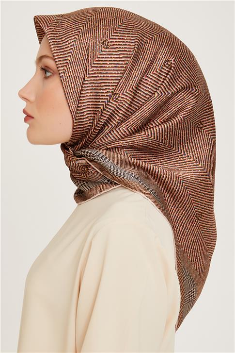 Armine Klasik Desenli Twill Saf İpek Eşarp 9252D 03 01