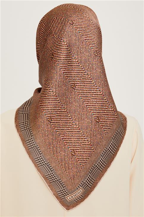 Armine Klasik Desenli Twill Saf İpek Eşarp 9252D 03 01