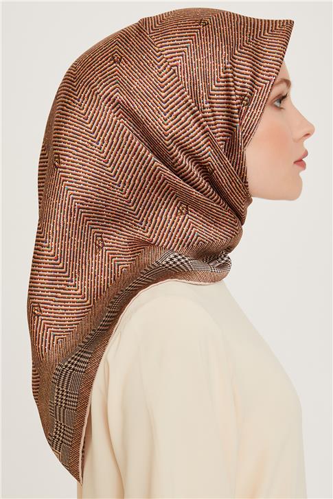 Armine Klasik Desenli Twill Saf İpek Eşarp 9252D 03 01