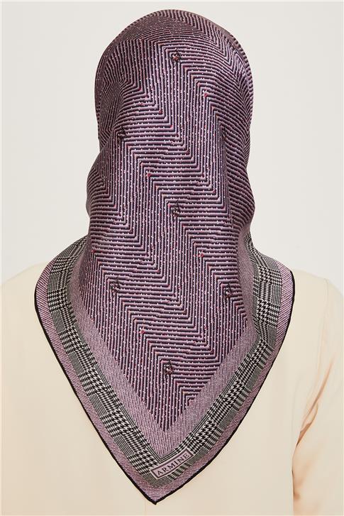 Armine Klasik Desenli Twill Saf İpek Eşarp 9252D 03 32