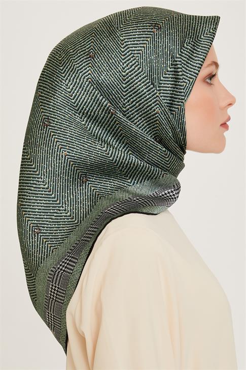 Armine Klasik Desenli Twill Saf İpek Eşarp 9252D 03 34