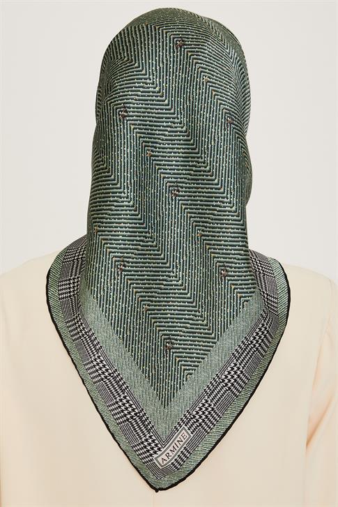 Armine Klasik Desenli Twill Saf İpek Eşarp 9252D 03 34
