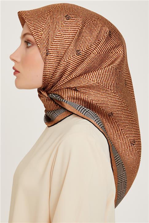 Armine Klasik Desenli Twill Saf İpek Eşarp 9252D 03 35