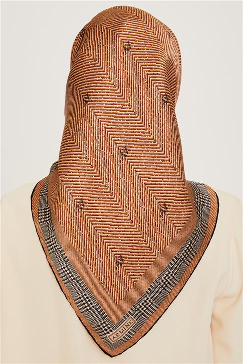 Armine Klasik Desenli Twill Saf İpek Eşarp 9252D 03 35