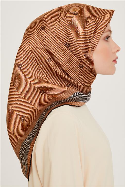 Armine Klasik Desenli Twill Saf İpek Eşarp 9252D 03 35
