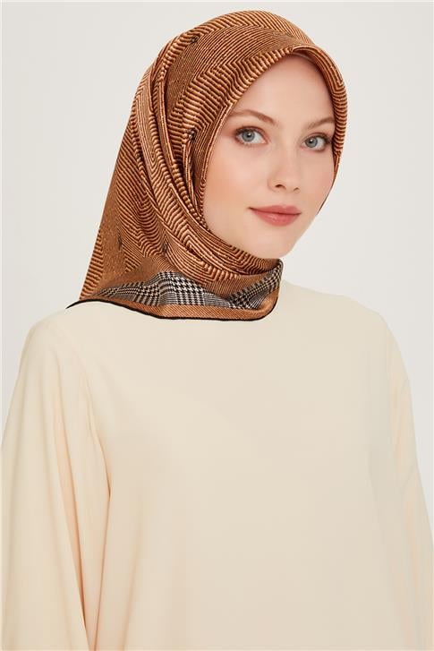 Armine Klasik Desenli Twill Saf İpek Eşarp 9252D 03 35