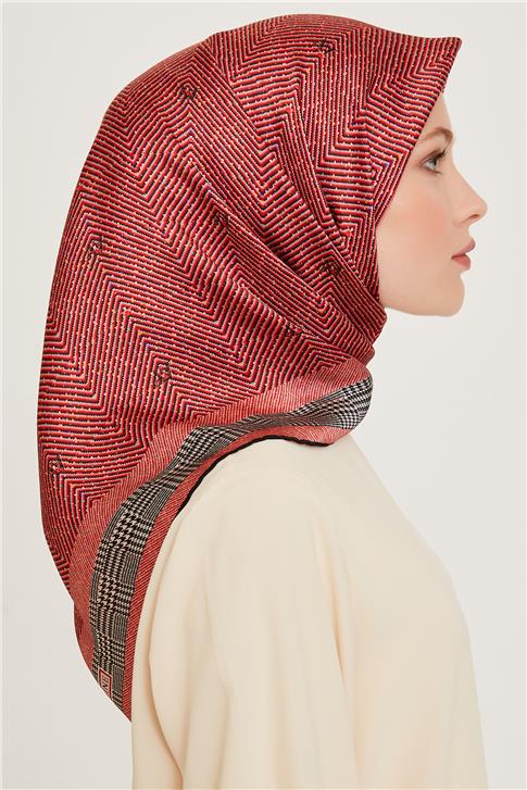 Armine Klasik Desenli Twill Saf İpek Eşarp 9252D 03 36
